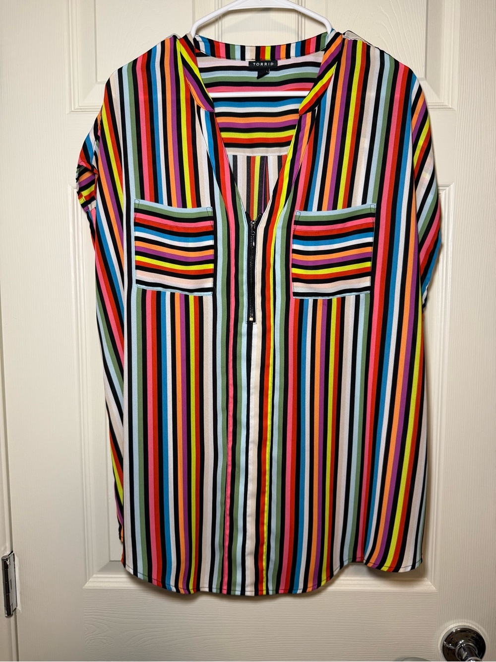 Torrid Rainbow Multicolor Vertical Stripe Zip Blouse